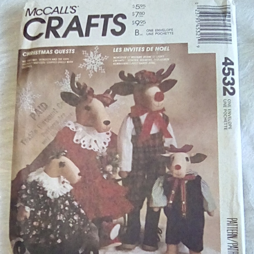 McCall's 4532 Crafts Reindeer Dolls W/Clothes Christmas Decor
